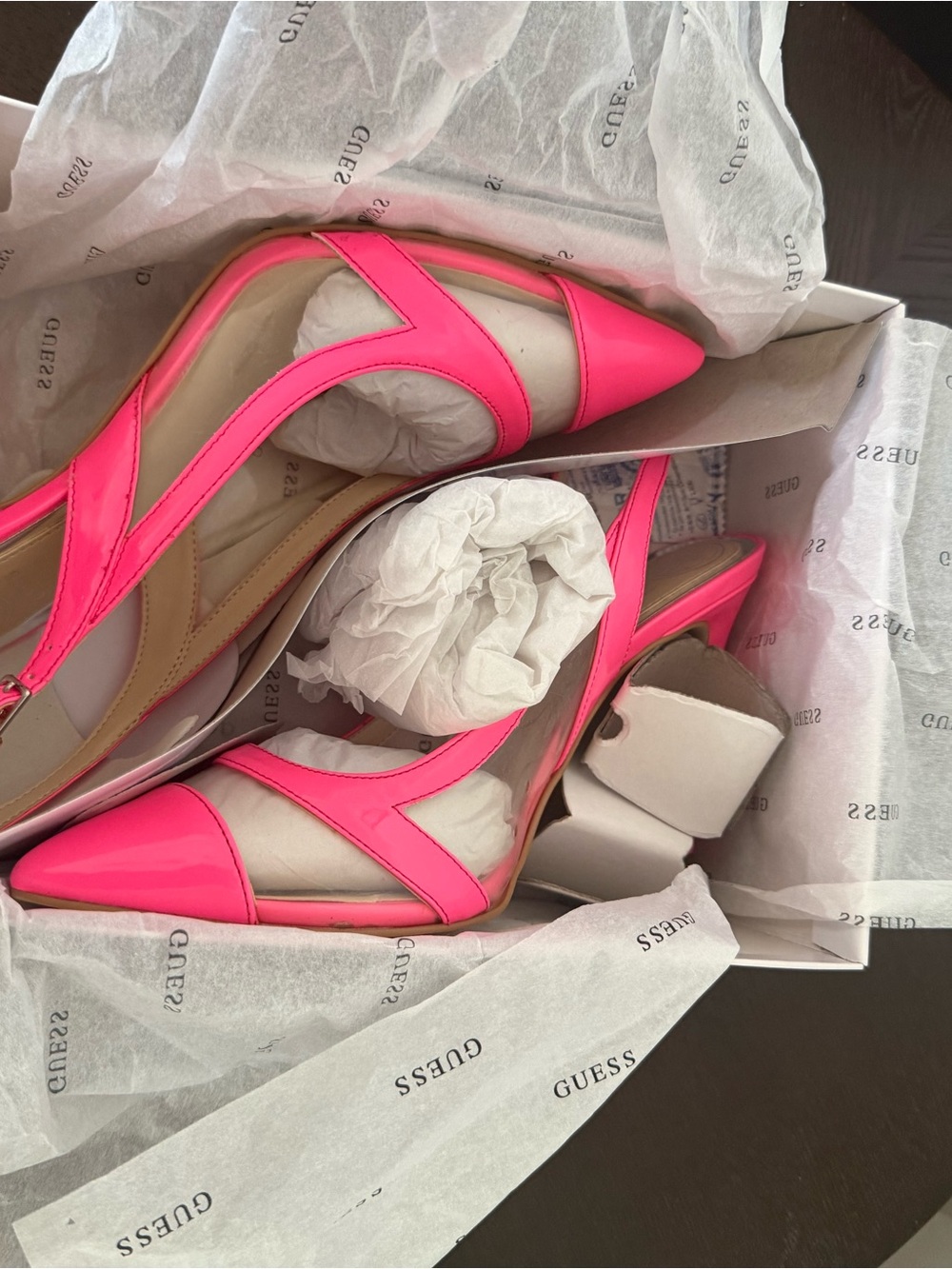 GUESS Hot Pink Pointed Toe Slingback Heels